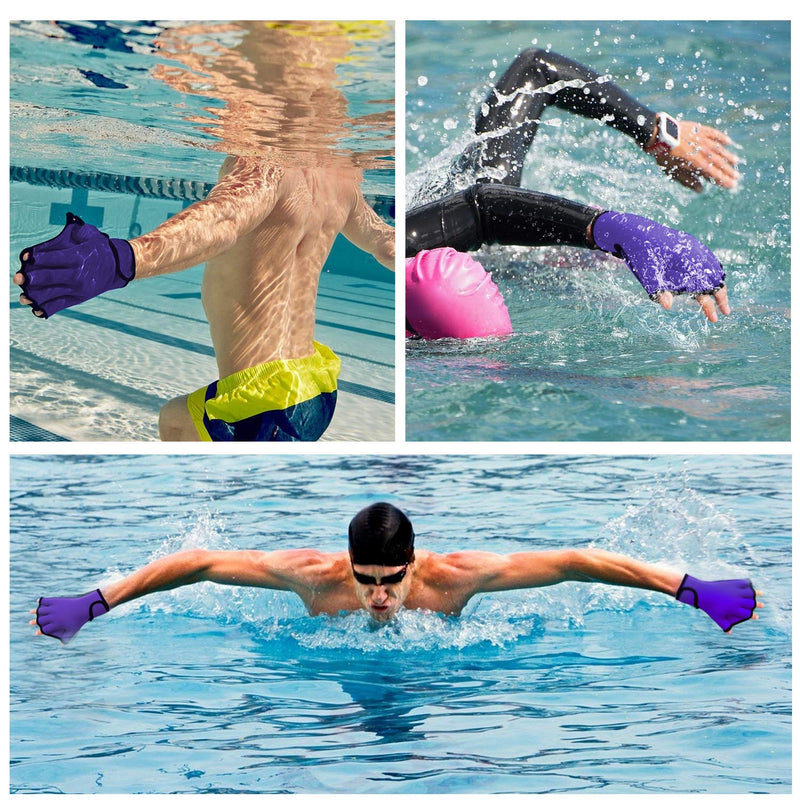 TAGVO Aquatic Gloves for Helping Upper Body Resistance, Webbed Swim Gloves Well Stitching, No Fading, Sizes for Men Women Adult Children Aquatic Fitness Water Resistance Training Medium purple - BeesActive Australia