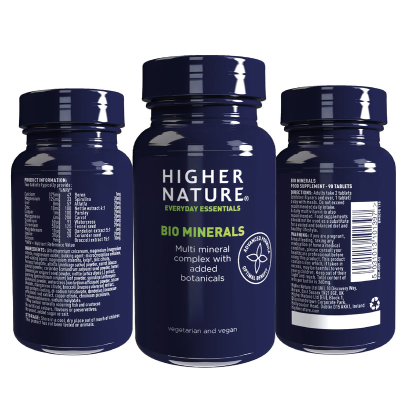 Higher Nature - Bio Minerals - Plant Based Complex - Multimineral Supplement - Vegetarian & Vegan - 90 Tablets - BeesActive Australia