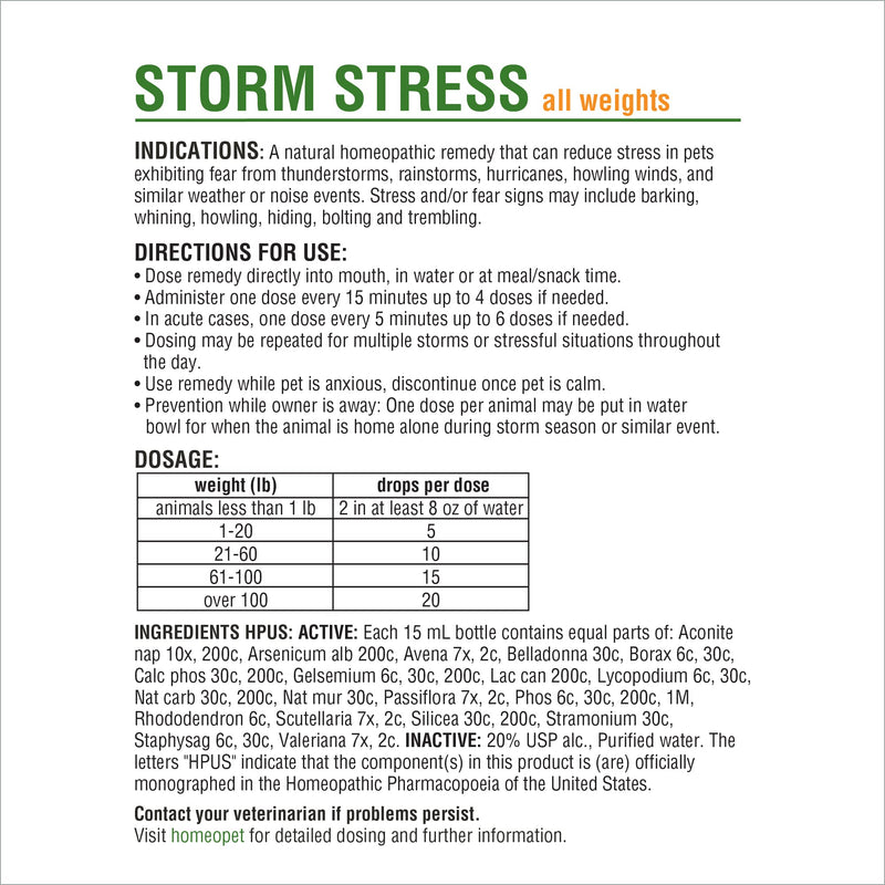 HomeoPet Storm Stress, Storm Anxiety Relief for Dogs, Cats, and Other Small Animals, 15 Milliliters 20 to 80-Pound - BeesActive Australia