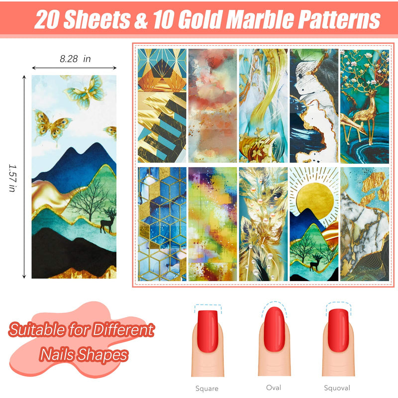 40 Sheets Marble Nail Stickers Gold Marble Foil Transfer Sticker Nail Art Foil Decals for Women Fingernails and Toenails Manicure Tips DIY Nail Art Decoration, 4 Bags - BeesActive Australia