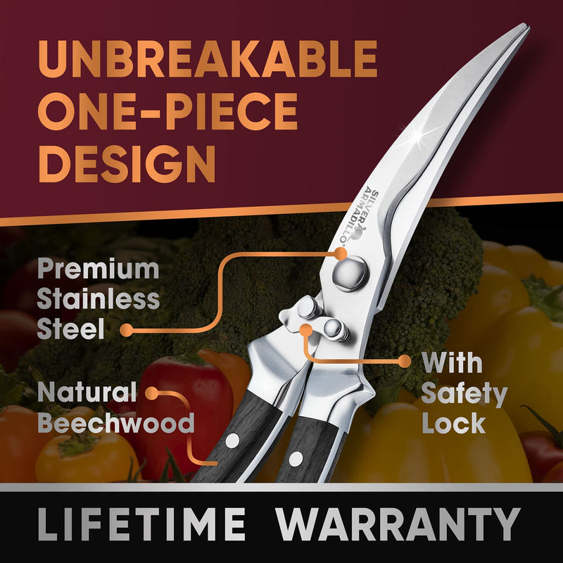 Heavy Duty Poultry Shears | Food Grade Stainless Steel Scissors for Bone, Chicken, Meat, Fish, Seafood, Vegetables | Anti-Rust Ergonomic Spring Loaded Food SHEAR | Built-In Lock |(Black Wood Handles) Black Wooden Handles - BeesActive Australia