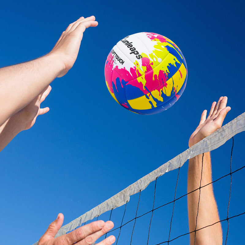 Beach Volleyball Official Size 5 - Runleaps Soft Waterproof Volleyball Sand Sports PU Ball for Indoor, Outdoor, Pool, Gym, Training Blue/Pink/Yellow - BeesActive Australia