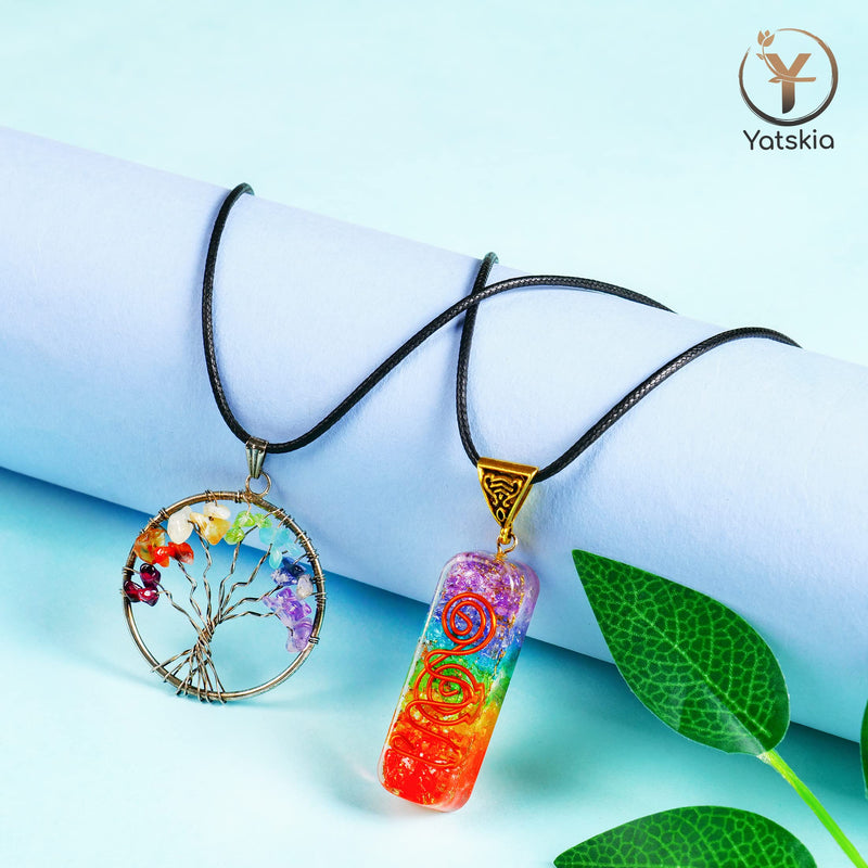 YATSKIA Crystal Tree - Bonsai Tree - Tree of Life - Seven Chakra Crystals - Gemstones - Home Decor - Crystal Necklaces - House Warming Gifts New Home - Spiritual Gifts - Crystal Gifts Seven Chakra (Copper Wire) - BeesActive Australia