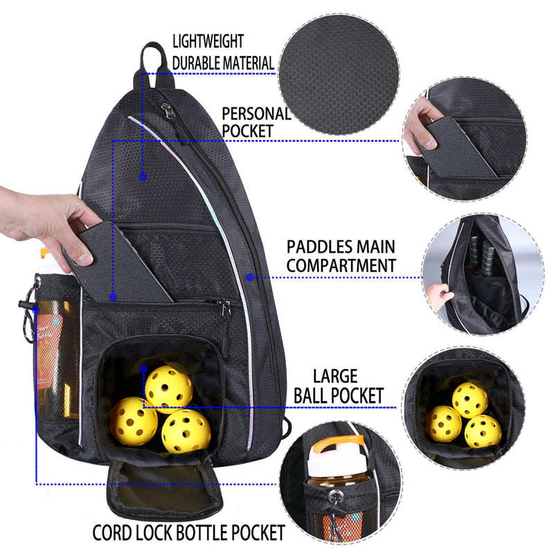 [AUSTRALIA] - LLYWCM Pickleball Bag | Sling Bags - Reversible Crossbody Sling Backpack for Pickleball Paddle, Tennis, Pickleball Racket and Travel for Women Men Black 