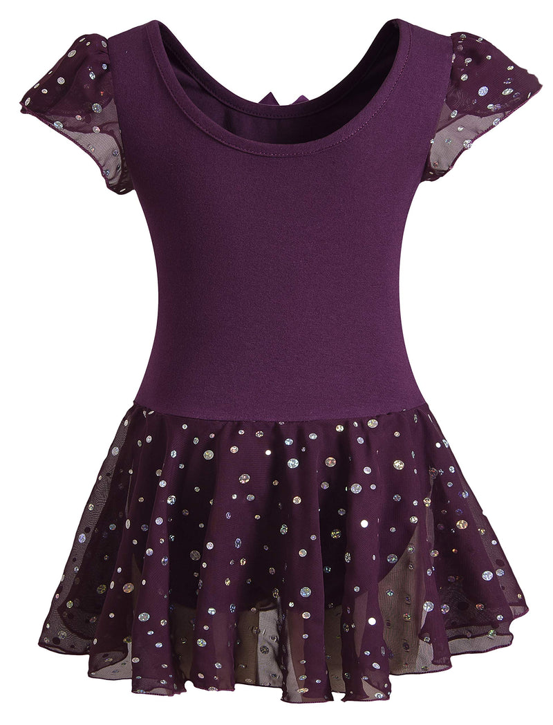 [AUSTRALIA] - DANSHOW Girls Glitter Leotards for Ballet Dance Dress with Tutu Skirt Petal Sleeve Dark-purple 6 - 8 Years 