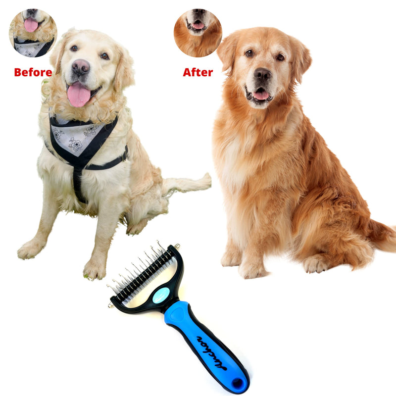 ANCHOR Pet Grooming Brush-Double Sided Shedding and Dematting Undercoat Rake Comb for Dogs and Cats, No More Nasty Shedding or Flying Hair (Blue) Blue - BeesActive Australia