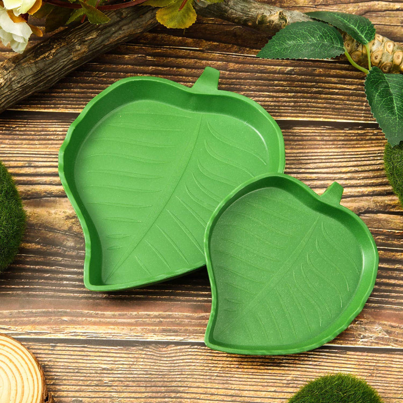 4 Pieces Leaf Reptile Food Water Bowl Plate Dish for Tortoise Corn Snake Crawl Pet Drinking and Eating, 2 Sizes - BeesActive Australia
