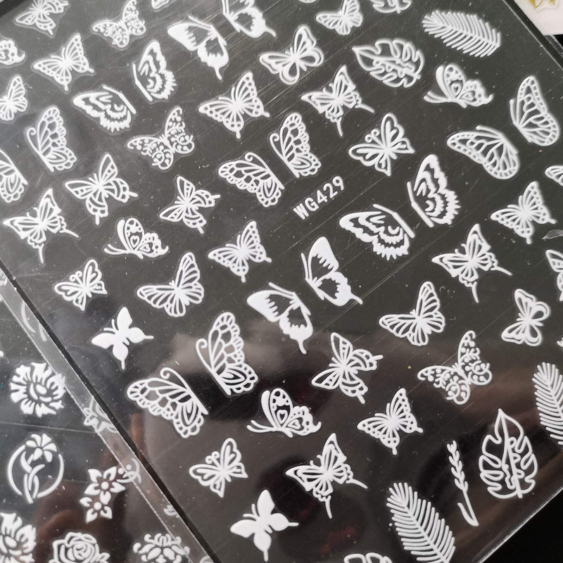 Nail Stickers Decals Self-adhesive Gold Black White Flower Butterfly Sticker for Women Teens Fingernail Acrylic Nails Decoration 9 Sheets Butterfly & Flower - BeesActive Australia