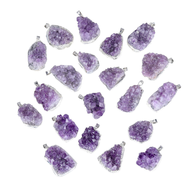 CrystalTears Amethyst Healing Crystal Necklace Natural Raw Amethyst Quartz Crystal Cluster Stone Pendant Necklace for Women Girls Christmas Gift #1 - BeesActive Australia