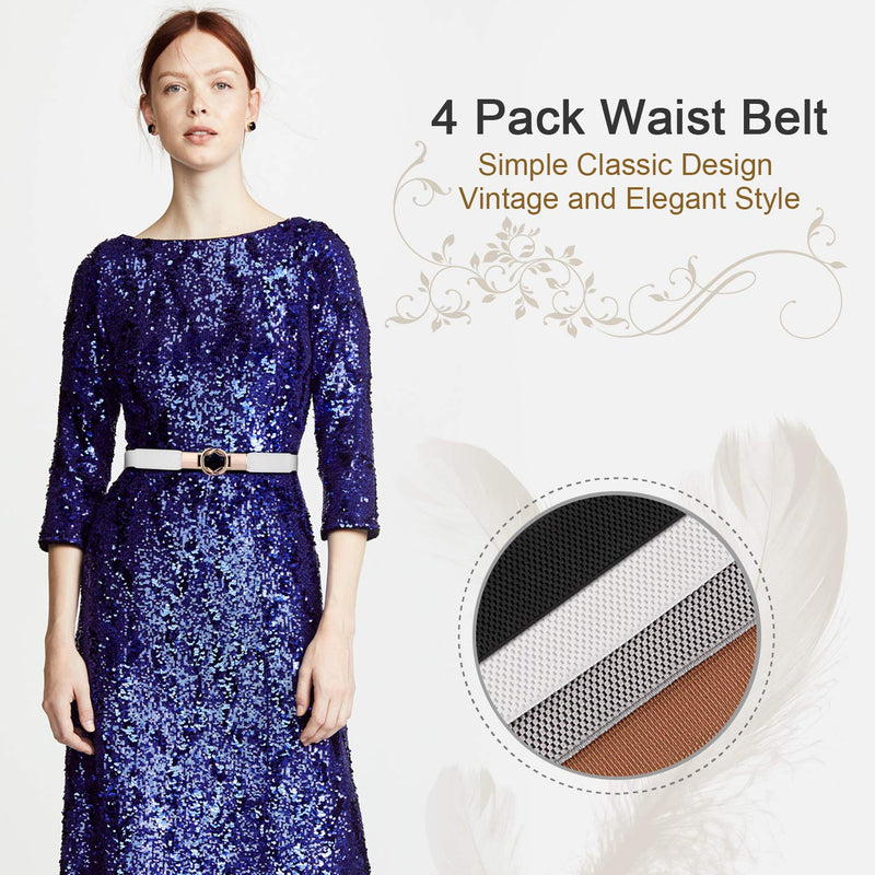WERFORU Women Skinny Belt for Dresses Retro Stretch Ladies Waist Belt Plus Size Set of 4 Fits Waist 30"-42" A-black+brown+white+gray - BeesActive Australia