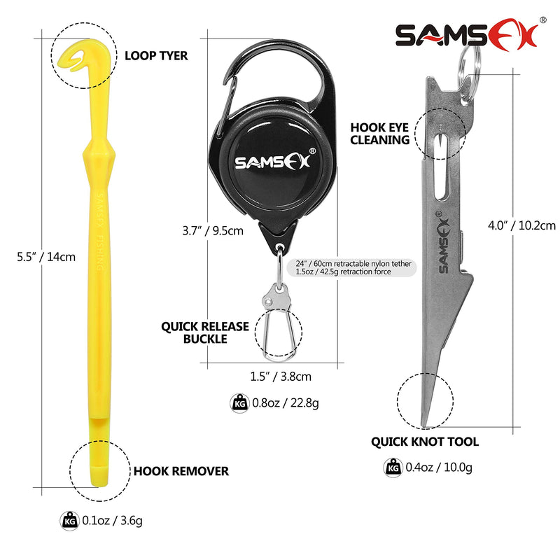 SAMSFX Fly Fishing Knot Tying Tool for Hooks, Lures and Lines, Quick Loop Tyer, Zinger Retractors Combo 4" Silver Knot Tool with Retractor & Loop Tyer - BeesActive Australia