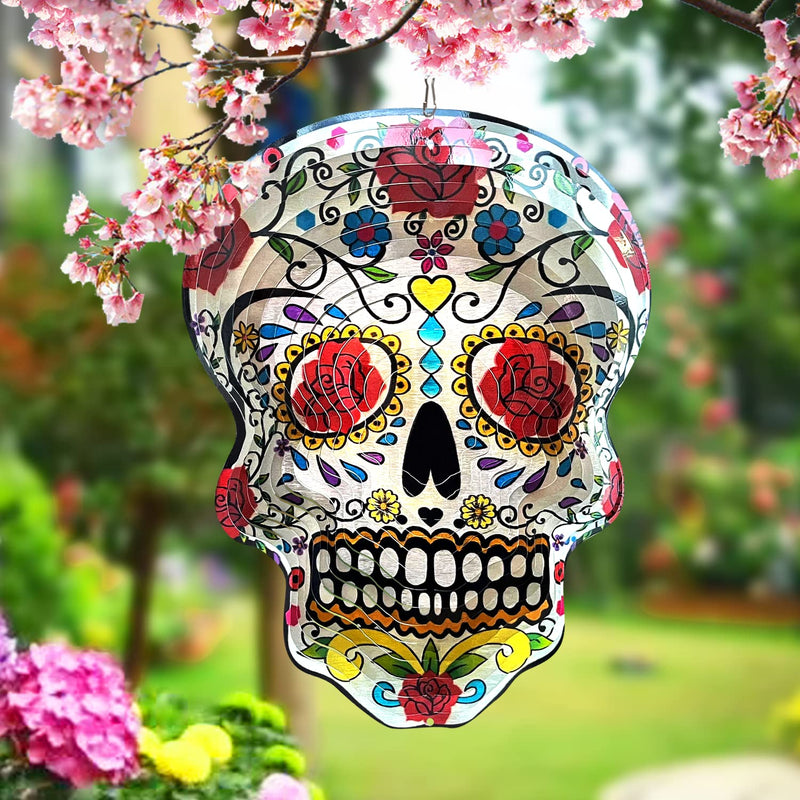Fonmy Kinetic 3D Metal Garden Wind Spinner Quality Hanging Ornament for Home and Garden 12inch Mandala Rose Sugar Skull Wind Spinners - BeesActive Australia