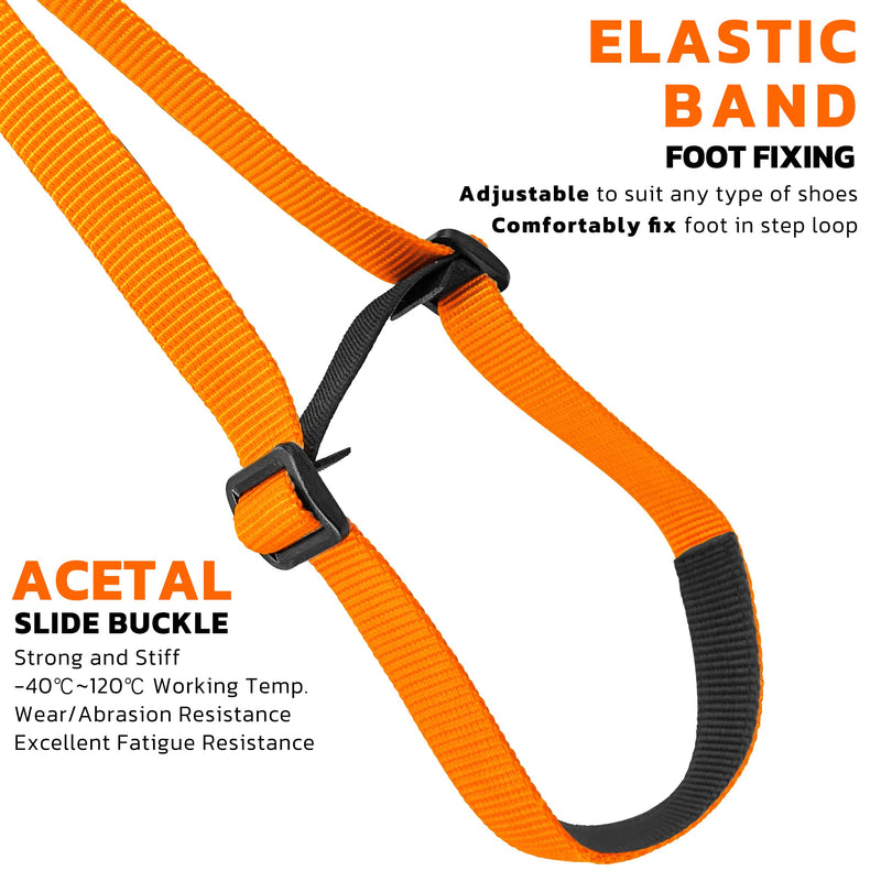 GM CLIMBING Foot Loop Ascender Sling Adjustable for Rope Ascending Climbing Arborist Caving Aid Climbing Gear SRT Rope Walking Frog Ascending Foot Loop - Orange & Carabiner - BeesActive Australia