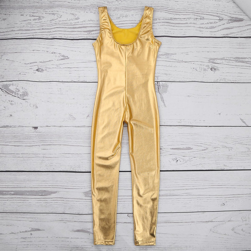 [AUSTRALIA] - FEESHOW Girls Shiny Mettalic Gymnasitc Leotard Unitard Sleeveless Jumpsuit Ballet Dance wear Costumes Gold 8-10 