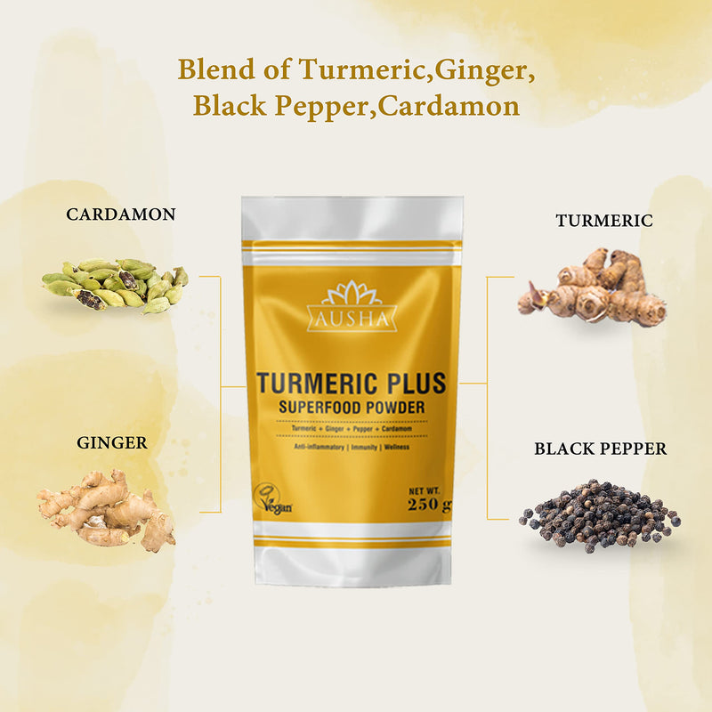 Turmeric Powder (Curcumin) with Black Pepper + Ginger + Cardamom - 250g | High Strength | Cooking | Joint Pain Relief - BeesActive Australia