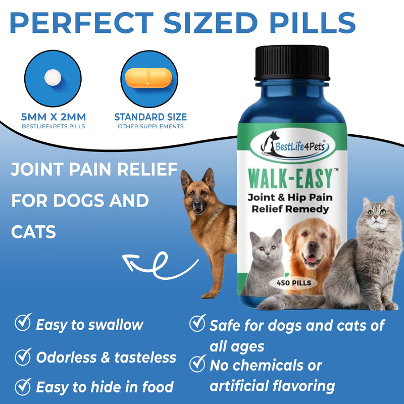 BestLife4Pets Walk-Easy Hip and Joint Supplement for Dogs Cats – Arthritis Pain Relief and Anti-inflammatory Support Pills - All Natural, for Large and Small Pets 1 Pack - BeesActive Australia