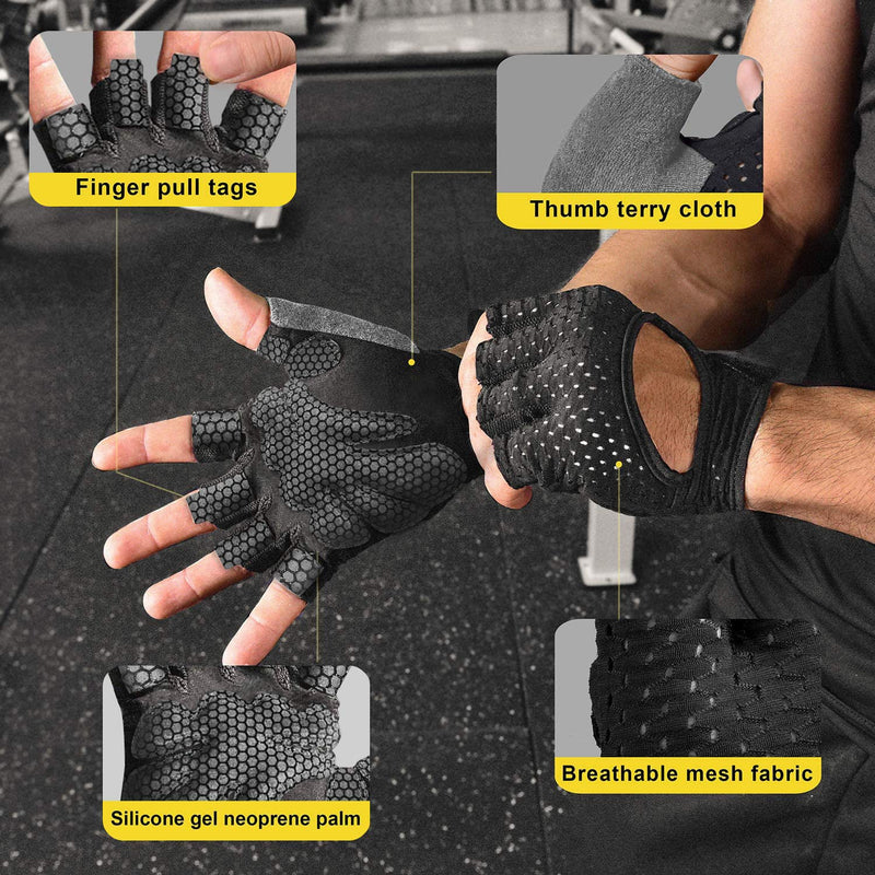 Breathable Workout Gloves, Knuckle Weight Lifting Fingerless Gym Exercise Gloves with Curved Open Back, for Powerlifting, Crossfit, Women and Men Black Small - BeesActive Australia