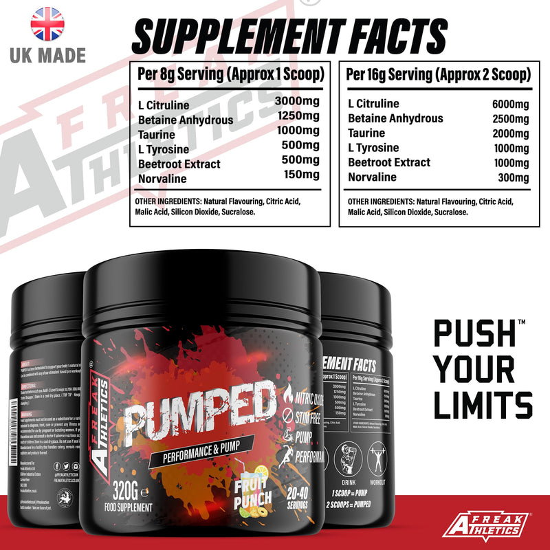 Pumped 'Fruit Punch' Pump Pre Workout by Freak Athletics - Non Stim Pre Workout Powder Stimulant & Caffeine Free Pre Workout - BeesActive Australia