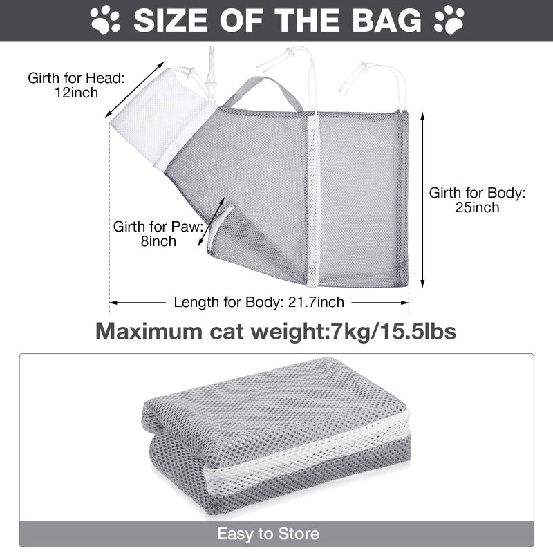 Cat Shower Net Bag Cat Grooming Bathing Bag Adjustable Cat Washing Bag Multifunctional Cat Restraint Bag Prevent Biting Scratching for Bathing, Nail Trimming, Ears Clean, Keeping Calm Grey - BeesActive Australia