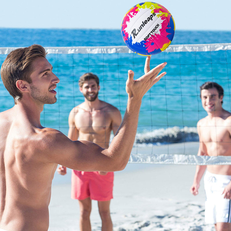 Beach Volleyball Official Size 5 - Runleaps Soft Waterproof Volleyball Sand Sports PU Ball for Indoor, Outdoor, Pool, Gym, Training Blue/Pink/Yellow - BeesActive Australia