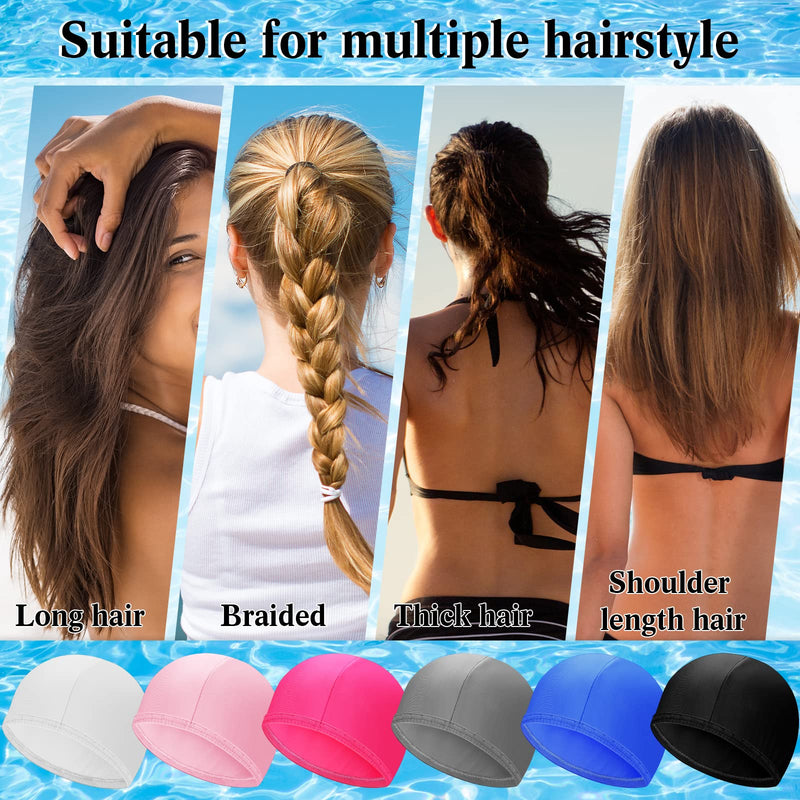 24 Pcs Swimming Cap Fabric Swim Cap Nylon Anti Slip Swimming Hat Breathable High Elasticity Spandex Unisex Swimming Cap for Women Kids Men Adult Long Hair Short Hair Bathing 6 Solid Colors - BeesActive Australia