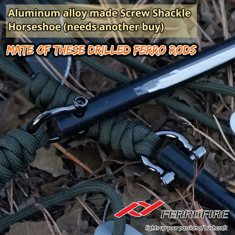 FERROFIRE 1/2" x 4'' or 3/8" x 4" Drilled Ferro Rods Flint Steel Ferrocerium Rod with Lanyard Hole for Paracord 1/2" x 4" (pack of 2) - BeesActive Australia
