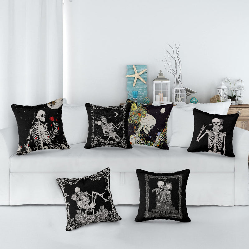 (RB) Skull The Kissing Lovers Art Flannel Throw Pillow Case, 18 x 18 Inch Set of 6, Gift for Wife, Girlfriend, Gift for Couples, Skull Lovers, Wedding,Skull Theme Room Cushion Cover for Sofa Couch Bed - BeesActive Australia