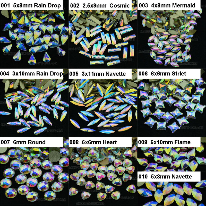 Massive Beads Mixed Flat Back Crystal Rhinestones Gems for 3D Nail Art Phone DIY (10Shapes, MIX SHAPE 2) 10-Shapes - BeesActive Australia