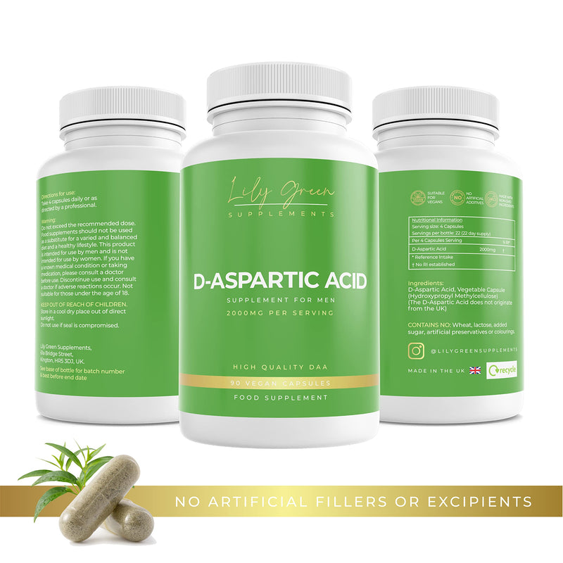 Lily Green | D-Aspartic Acid 2000mg per Serving | 90 Vegan Capsules | Boost for Men | Pure DAA | High Strength | No Artificial Fillers | Made in UK - BeesActive Australia
