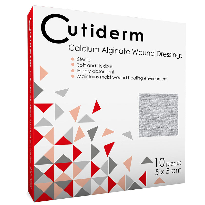 Pack of 10 Cutiderm Calcium Alginate Low Adherent Wound Dressing 5cm x 5cm - Suitable for cuts and lacerations, Post Surgical Wounds, exuding Wound Including venous, arterial and Diabetic ulcers 5x5 cm (Pack of 10) - BeesActive Australia