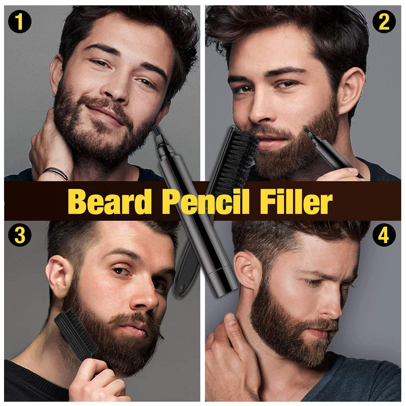 Beard Pencil Filler, AFDEAL Barber Pencil with Brush Kit, Mustache Eyebrow Repair Shape Fast Natural Hair Grower Male Micro-Fork Tip for Seamless Application Water Sweat Proof Long Lasting (BLACK) - BeesActive Australia