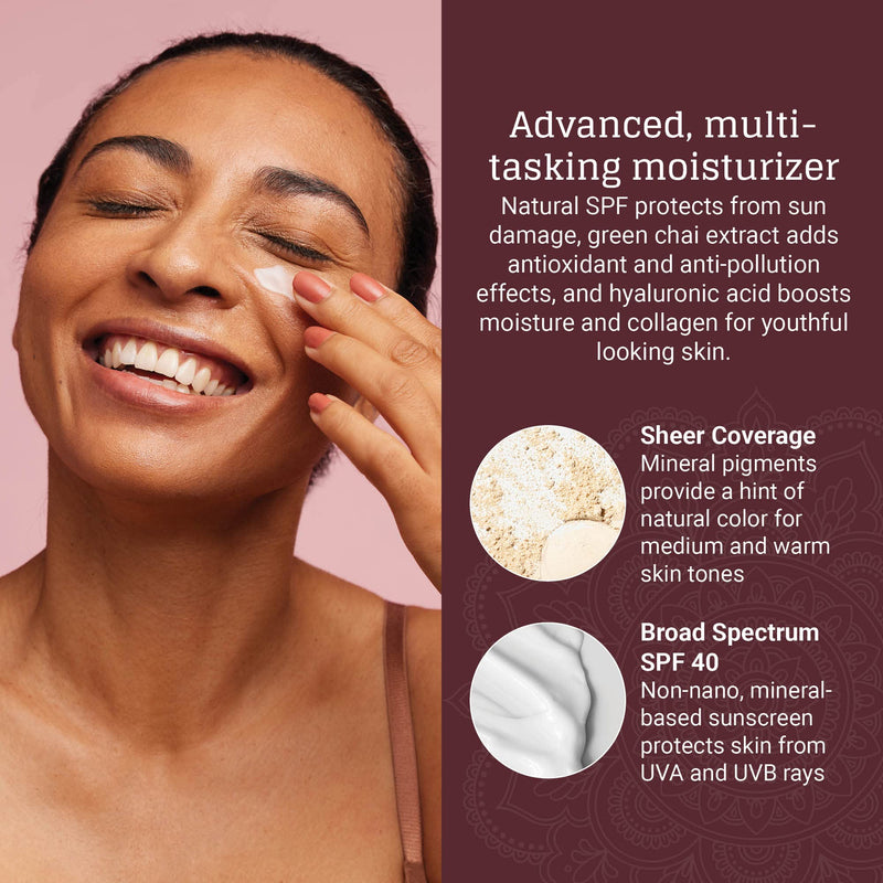 AVYA SPF 40 Sheer Tinted Moisturizer with Hyaluronic Acid & Green Chai – Advanced Ayurvedic Skincare Treatment for Balanced and Brighter Skin/Medium Skintones Shade #2 (1.7oz/50ml) Shade #2 - Medium - BeesActive Australia