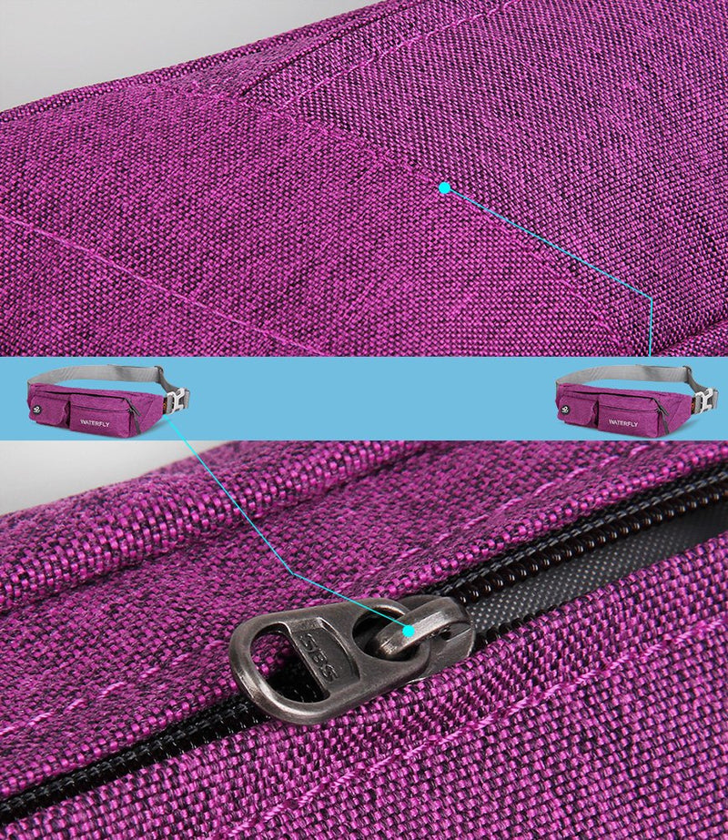 WATERFLY Fanny Pack for Women Men Water Resistant Small Waist Pouch Slim Belt Bag with 4 Pockets for Running Travelling Hiking Walking Lightweight Crossbody Chest Bag Fit All Phones Purple - BeesActive Australia