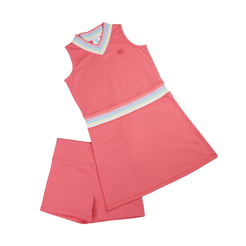 [AUSTRALIA] - Girl Tennis and Golf Outfit – Sleeveless V Neck Tennis Dress with Shorts 8 Pink 