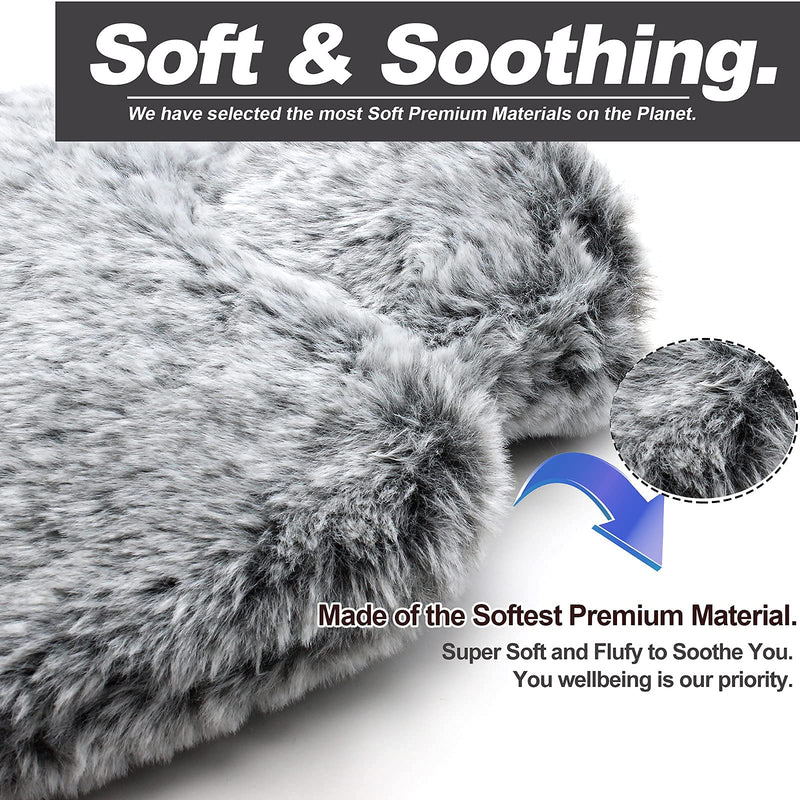 OWOZOI Fluffy Hot Water Bottle, Soft Furry Cover with Hand Pocket, 2L Large Capacity, Hot Water Bag for Pain Relief, Period Cramps, Back, Shoulder, Neck, Arthritis, Bed Warmer(Silver Grey) Silver Gray - BeesActive Australia