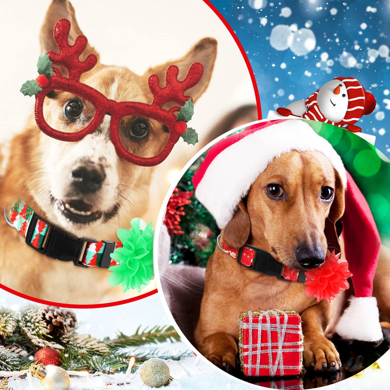 4 Pcs Christmas Dog Collar Floral Winter Adjustable Nylon Dog Collar Pet with Flower Removable Girl Dog Collar Snowman Moose Gingerbread Santa Pattern with Plastic Buckle for Puppy Collar Large - BeesActive Australia
