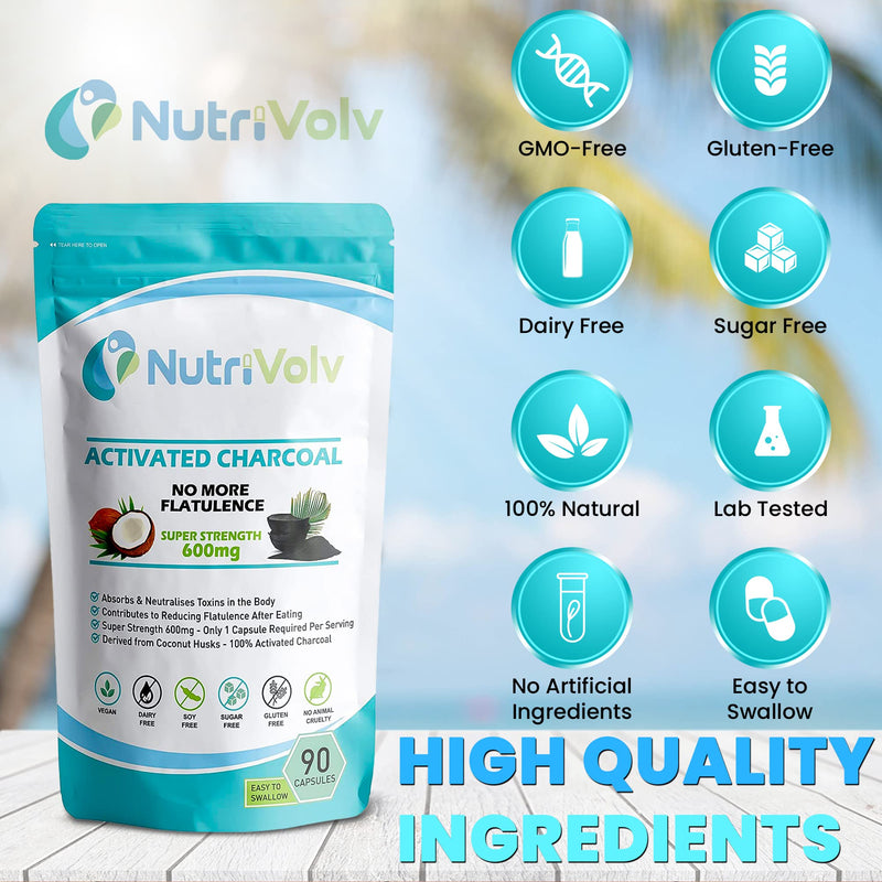 Pure Organic Activated Charcoal 600mg Capsules , Reduce Flatulence, Gas & Bloating-Detox | 90 Capsules - BeesActive Australia
