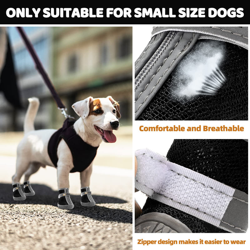Dog Booties Breathable Dog Walking Shoes Dog Boot for Small Medium Dogs, Puppy Shoes for Hot Pavement 4PCS #2 (width 1.29 inch) for 6.6-11.0 lbs Black-Breathable - BeesActive Australia