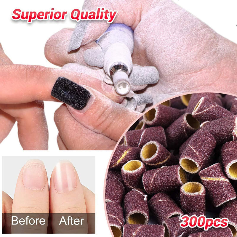MelodySusie 300 Pcs Professional Sanding Bands for Nail Drill, 80 Coarse, 120 Medium, 180 Fine Grit EFile Sand Piece Set with Mandrel 300Pcs - BeesActive Australia