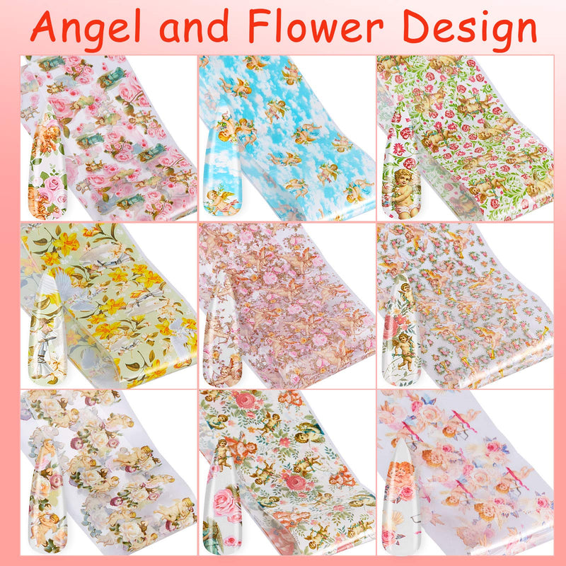 60 Sheets Angel Pattern Nail Foil Transfer Stickers Nail Art Stickers Angel and Flower Mixed Style Nail Stickers Transfer Decal Nail Art Decorations Tips Charms Accessories for DIY Nail Decoration - BeesActive Australia