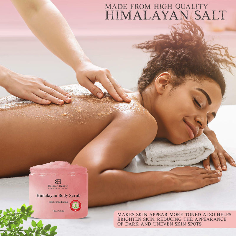 Botanic Hearth Himalayan Salt Body Scrub with Lychee Oil - Natural Exfoliating Salt Scrub for Body and Face, Cellulite, Deep Cleansing Hydrate and Moisturize Skin 16oz - BeesActive Australia