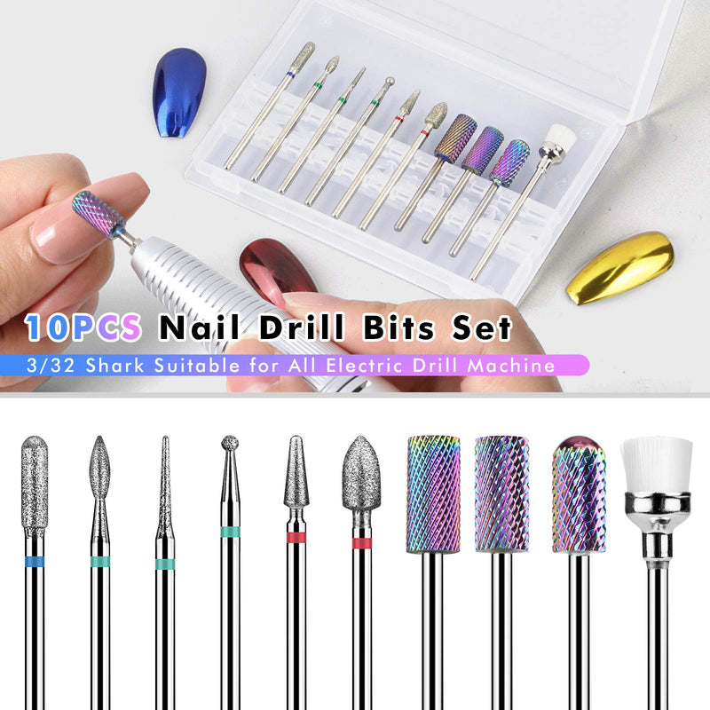 Nail Drill Bits Set - Nail Bits for Nail Drill, Efile Nail Drill Bits for Acrylic Nails 10Pcs 3/32 inch Nail Bits for Remove Acrylic Gel Nails Cuticle Manicure Pedicure Tools A-1 Tungsten - BeesActive Australia