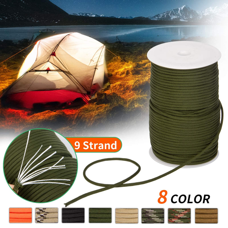 EXTEDRG 550 Paracord 9-Strand Rope 328ft Utility Parachute Cord for Outdoor Camping Tent Washing Line Water Rescue Strapping Weaving Rope 8 Colors ArmyGreen - BeesActive Australia