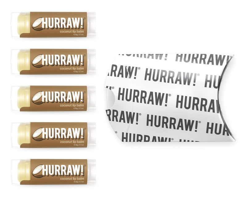 Hurraw! Coconut Lip Balm, 5 Pack: Organic, Certified Vegan, Cruelty and Gluten Free. Non-GMO, 100% Natural Ingredients. Bee, Shea, Soy and Palm Free. Made in USA - BeesActive Australia