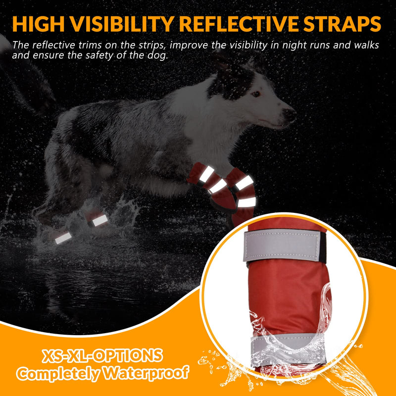 SUNFURA Dog Rain Boots with Warm Fleece, Waterproof and Skid-Proof Medium Large Dog Shoes with Reflective Straps and Rugged Sole, Pet Snow Booties Winter Paw Protector for Outdoor Running Hiking XL Red - BeesActive Australia