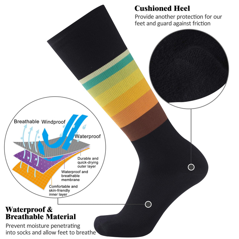 SuMade 100% Waterproof Socks, Breathable Knee High Cushioned Hiking Cycling Skiing Kayaking Socks 1 Pair 20-30mmhg Compression Black&yellow X-Small - BeesActive Australia