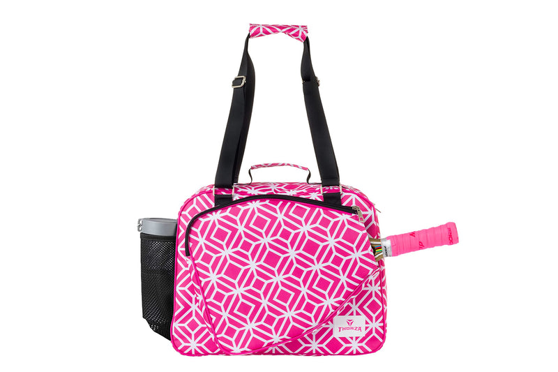 Thorza Pickleball Bag for Women with Paddle Holder, Mesh Side Pocket, Large Inner Storage, Carry Handle, and Adjustable Shoulder Strap, Sports Equipment for Amateurs and Pros, Pink - BeesActive Australia
