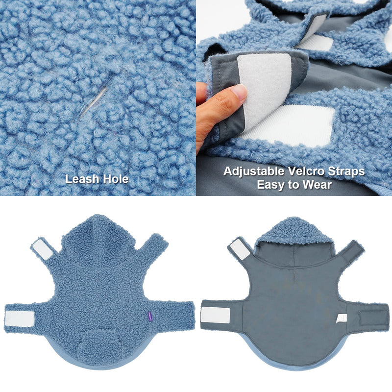 cyeollo Dog Hoodie Sherpa Vest for Dogs Reversible Waterproof Windproof Cozy Winter Clothes Cold Weather Coats Fuzzy Sweatshirt with Pocket Solid Color Pets Apparel Warm Coats for Small Medium Dogs Blue - BeesActive Australia
