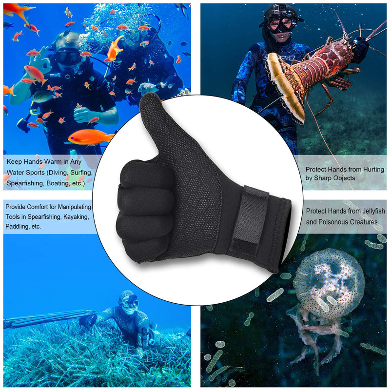 NeopSkin Water Gloves, 3mm & 5mm Neoprene Five Finger Warm Wetsuit Winter Gloves for Diving Snorkeling Paddling Surfing Kayaking Canoeing Spearfishing Skiing 3mm-black X-Small - BeesActive Australia