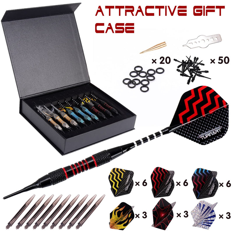 Darts Plastic Tip Professional Soft Tip Darts Set for Electronic Dartboard 9 Pcs 18 Grams with 50 Extra Tips 9 Shafts 27 Flights Tool Kit Gift Darts Case Blue - BeesActive Australia